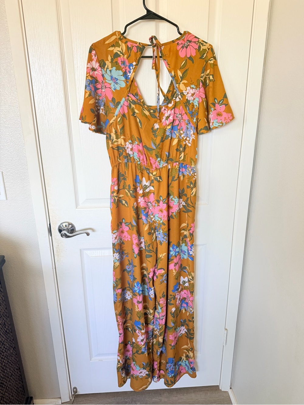Band of Gypsies Mustard Floral Tie-Back Jumpsuit